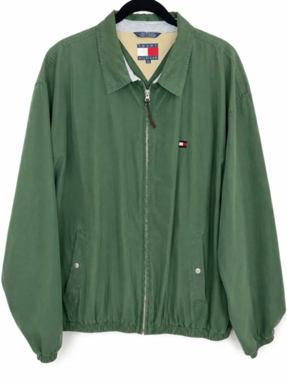 Tommy Hilfiger Vintage Green Harrington Jacket Men’s XL Flag Logo